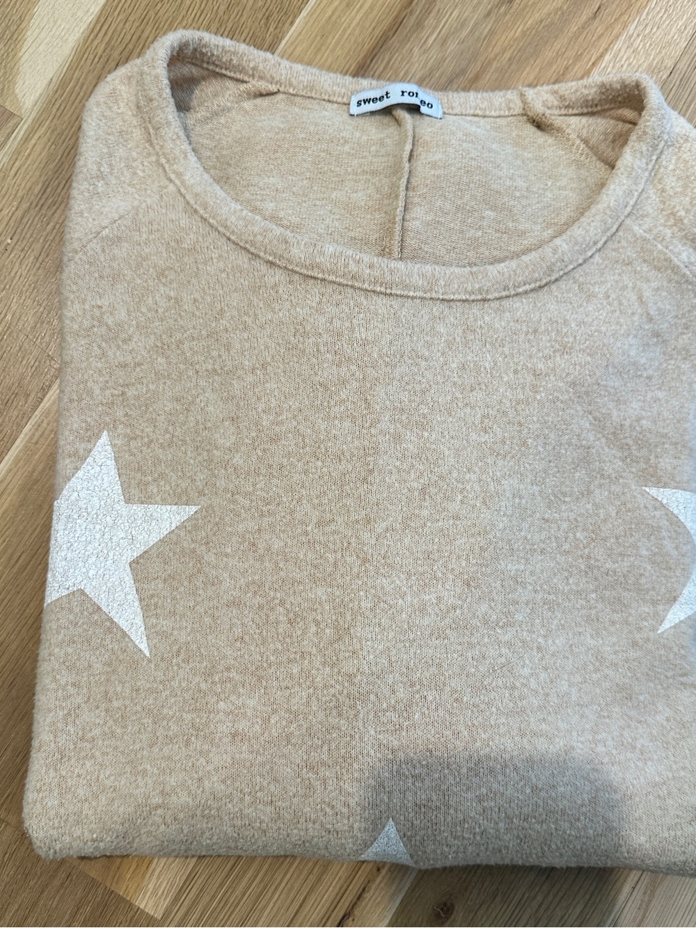 Sweet Ruffle Beige Star Crewneck Sweater